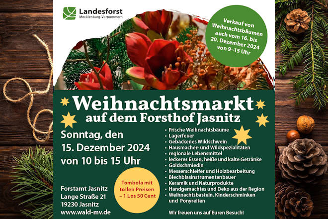 Willkommen zum Weihnachtsmarkt auf dem Forsthof Jasnitz 2024!